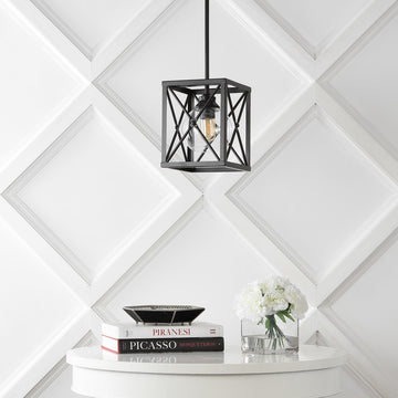 Amara 8" Industrial Farmhouse Iron/Glass LED Pendant - JONATHAN Y
